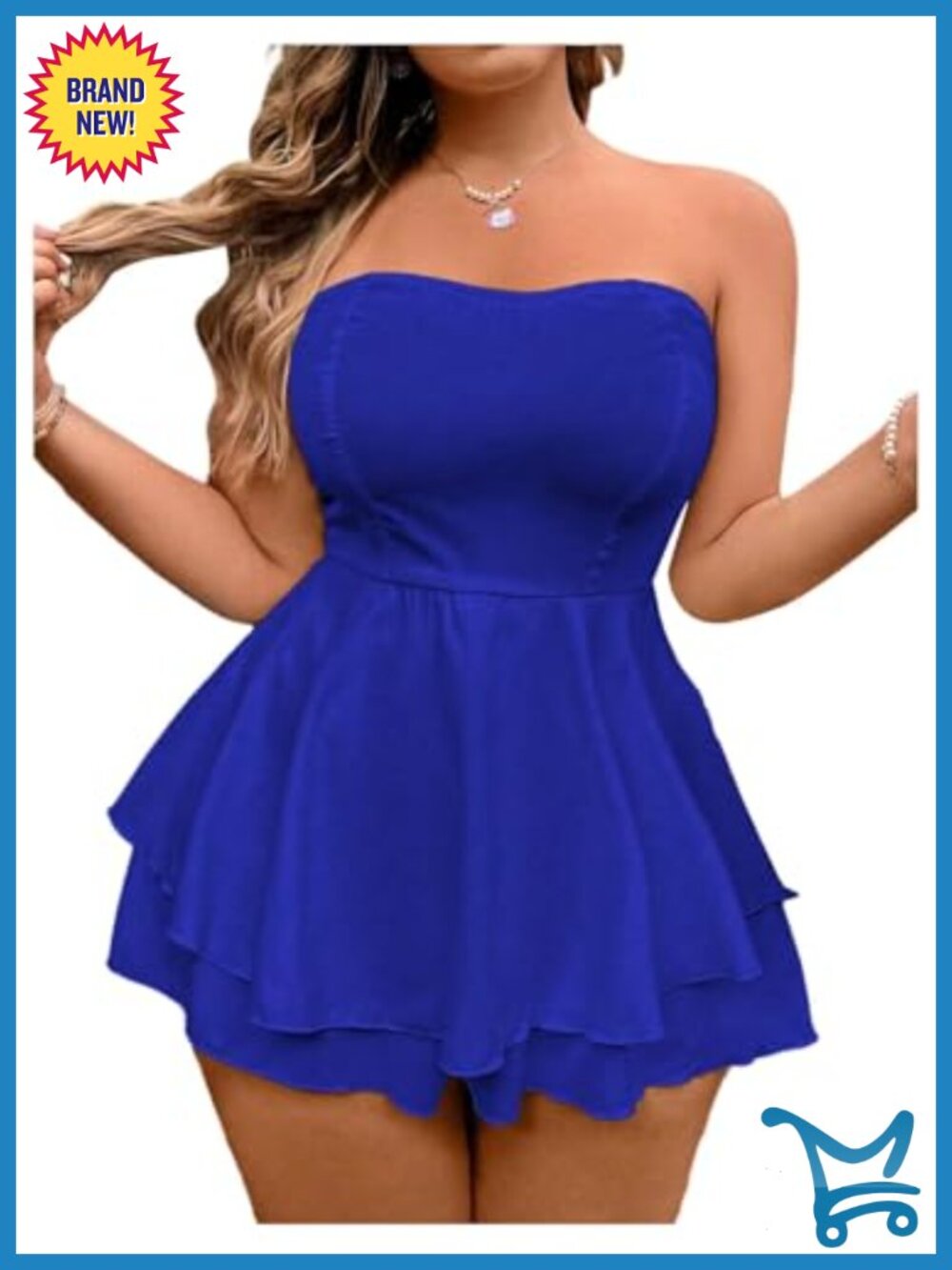 Plus Size Floral Layered Strapless Romper Sleeveless Mini Jumpsuit